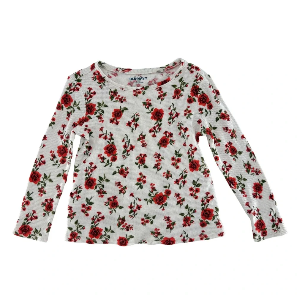 Old Navy Girls White Floral‎ Long Sleeve Thermal Top Size 5T